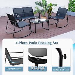 4Pcs Garden Furniture Set Patio Rocking Chairs Loveseat with Glass-Top Table