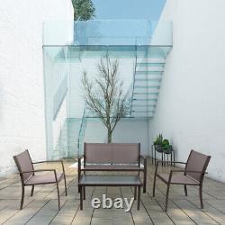 4Pcs Outdoor Patio Garden Furniture Set Arm Chair Sofa Coffee Temper Glass Table