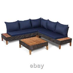 4Pcs Outdoor Sectional Wicker Furniture Set Garden Patio Sofa Loveseat Table Set