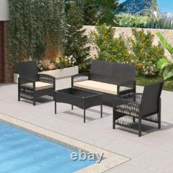 4Pcs Rattan Garden Furniture Set, Patio Rattan furniture sofa with 2 Armchairs