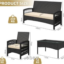 4Pcs Rattan Garden Furniture Set, Patio Rattan furniture sofa with 2 Armchairs