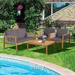 4Pcs Rattan Patio Garden Furniture Table Chairs Set Outdoor Furniture withCushions