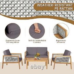 4Pcs Rattan Patio Garden Furniture Table Chairs Set Outdoor Furniture withCushions