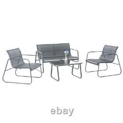 4Seater Garden Furniture Set Outdoor Patio Glass Top Table and Rattan Chairs Set
