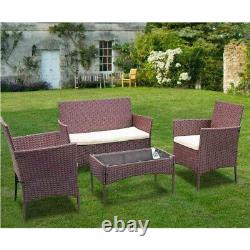 4pc Rattan Garden Furniture Set Sofa Coffee Table & Chair Outdoor Patio Pieces