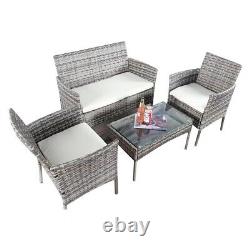 4pc Rattan Set garden furniture Cover Chair and Coffee Table Grey Outdoor Patio