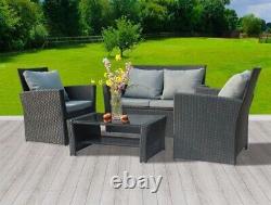 4pcs Patio Rattan Sofa Garden Furniture Set Dining Coffee Table Chairs Outdoor