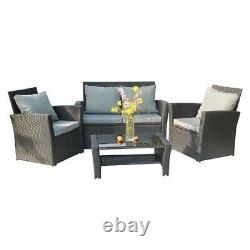 4pcs Patio Rattan Sofa Garden Furniture Set Dining Coffee Table Chairs Outdoor