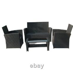 4pcs Patio Rattan Sofa Garden Furniture Set Dining Coffee Table Chairs Outdoor