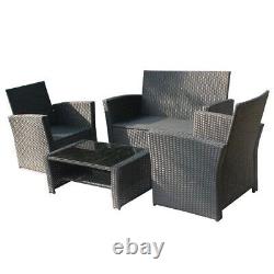 4pcs Patio Rattan Sofa Garden Furniture Set Dining Coffee Table Chairs Outdoor