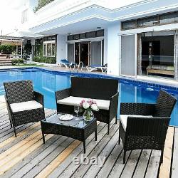 4pcs Rattan Furniture Set Outdoor Patio Table Chairs Sofa Garden Conservatory UK