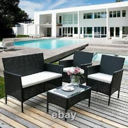 4pcs Rattan Furniture Set Outdoor Patio Table Chairs Sofa Garden Conservatory UK