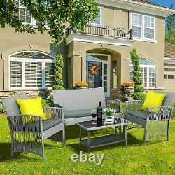 4pcs Rattan Garden Furniture Set Outdoor Sofa Chairs Patio Coffee Table Wicker