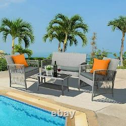 4pcs Rattan Garden Furniture Set Outdoor Sofa Chairs Patio Coffee Table Wicker