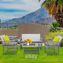 4pcs Rattan Garden Furniture Set Outdoor Sofa Chairs Patio Coffee Table Wicker