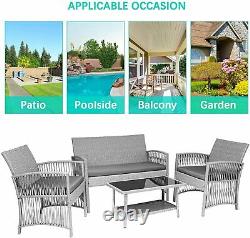 4pcs Rattan Garden Furniture Set Outdoor Sofa Chairs Patio Coffee Table Wicker