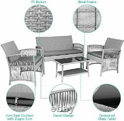 4pcs Rattan Garden Furniture Set Outdoor Sofa Chairs Patio Coffee Table Wicker
