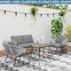 4pcs Rattan Garden Furniture Set Patio Sofa, Chairs & Glass Table Outdoor Grey