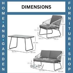 4pcs Rattan Garden Furniture Set Patio Sofa, Chairs & Glass Table Outdoor Grey
