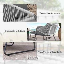 4pcs Rattan Garden Furniture Set Patio Sofa, Chairs & Glass Table Outdoor Grey
