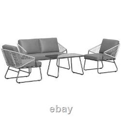 4pcs Rattan Garden Furniture Set Patio Sofa, Chairs & Glass Table Outdoor Grey