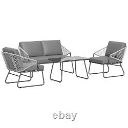 4pcs Rattan Garden Furniture Set Patio Sofa, Chairs & Glass Table Outdoor Grey