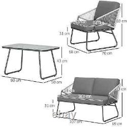 4pcs Rattan Garden Furniture Set Patio Sofa, Chairs & Glass Table Outdoor Grey
