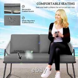 4pcs Rattan Garden Furniture Set Patio Sofa, Chairs & Glass Table Outdoor Grey