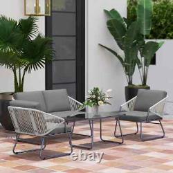 4pcs Rattan Garden Furniture Set Patio Sofa, Chairs & Glass Table Outdoor Grey