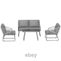 4pcs Rattan Garden Furniture Set Patio Sofa, Chairs & Glass Table Outdoor Grey