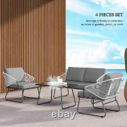 4pcs Rattan Garden Furniture Set Patio Sofa, Chairs & Glass Table Outdoor Grey
