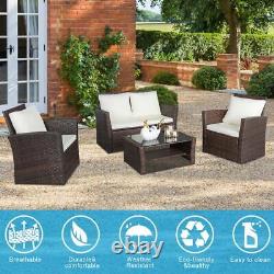 4pcs Rattan Garden Furniture Sofa Set Lounger Table Patio Outdoor Conservatory