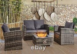 4piece Rattan Garden Furniture Sofa Set Patio Conservatory Chose Fire Pit/Glass