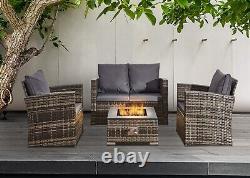 4piece Rattan Garden Furniture Sofa Set Patio Conservatory Chose Fire Pit/Glass