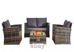 4piece Rattan Garden Furniture Sofa Set Patio Conservatory Chose Fire Pit/Glass