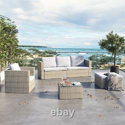 4x Rattan Garden Furniture Set Corner Lounge Outdoor Sofa Chair Stool Patio Grey