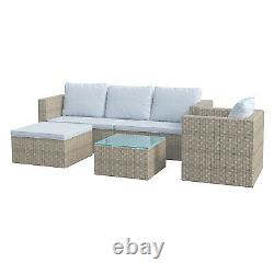 4x Rattan Garden Furniture Set Corner Lounge Outdoor Sofa Chair Stool Patio Grey