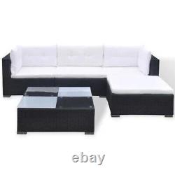 5 PCS Black Rattan Garden Lounge Set Settee Patio Furniture Garden Set Corner