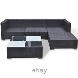 5 PCS Black Rattan Garden Lounge Set Settee Patio Furniture Garden Set Corner