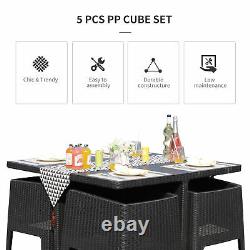 5 PCS Outdoor PP Rattan Garden Dining Cube Set Patio Furniture Set
