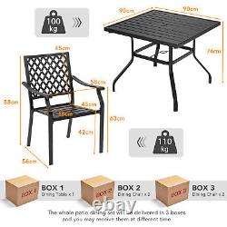 5 Pcs Metal Patio Dining Table Chair Garden Patio Furniture Set with Umbrella Hole