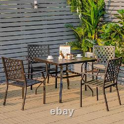 5 Pcs Metal Patio Dining Table Chair Garden Patio Furniture Set with Umbrella Hole