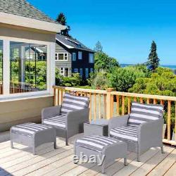 5 Pcs Rattan Garden Furniture Set Outdoor Sofa Chair Table Set Light Grey Patio