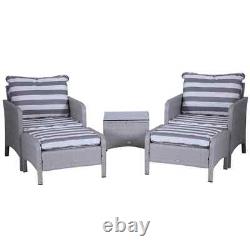 5 Pcs Rattan Garden Furniture Set Outdoor Sofa Chair Table Set Light Grey Patio