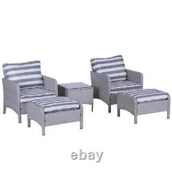 5 Pcs Rattan Garden Furniture Set Outdoor Sofa Chair Table Set Light Grey Patio