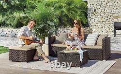 5-Piece Corner Patio Sofa Garden Furniture Set PE Patio Furniture Couch Rattan