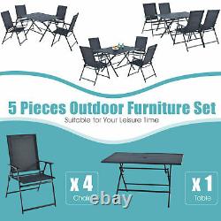 5 Piece Garden Furniture Patio Dining Table Conversation Set with Umbrella Hole