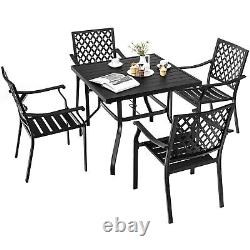 5 Pieces Metal Patio Dining Table Set Garden Furniture Patio Set Stackable Chair