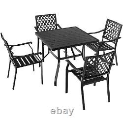 5 Pieces Metal Patio Dining Table Set Garden Furniture Patio Set Stackable Chair