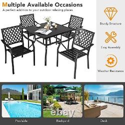 5 Pieces Metal Patio Dining Table Set Garden Furniture Patio Set Stackable Chair